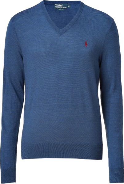 Ralph Lauren Derby Blue Heather Merino Wool Vneck Pullover in Blue for Men - Lyst