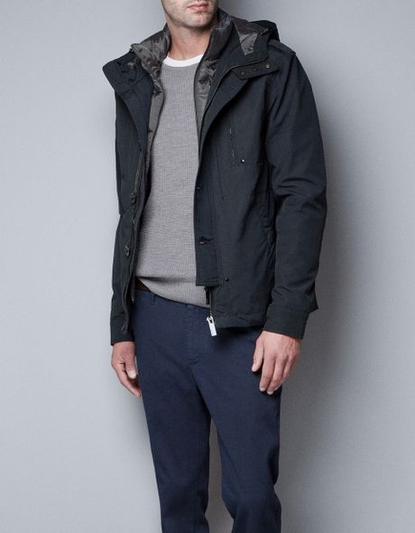 Zara Jacket With Detachable Hood In Blue For Men Navy Lyst