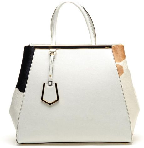 Fendi Leather and Shopper with Cow Print Calf Hair in White - Lyst