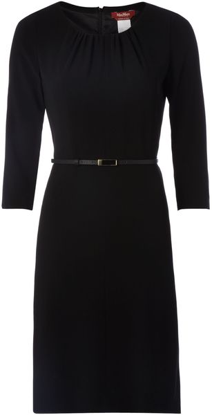 Max Mara Studio Bianca 34 Sleeve Belted Wool Dress - Lyst