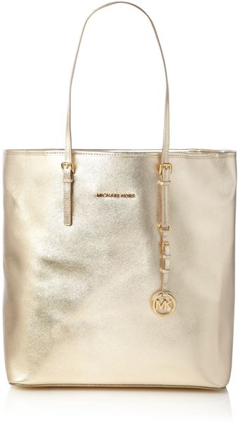 michael michael kors metallic signature jet set travel tote