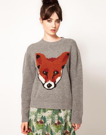 Peter Jensen Fox Intarsia Crew Neck - Lyst