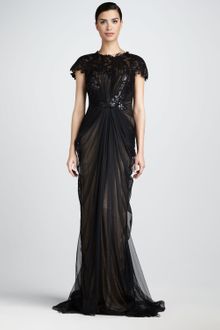 Tadashi Shoji Ruched Lacetop Gown - Lyst