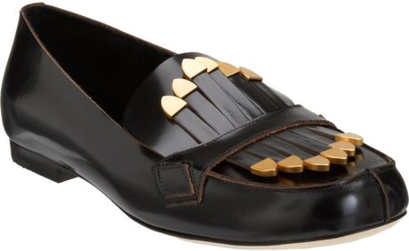 Chloé Goldtone Tipped Fringe Loafer in Black (gold) - Lyst