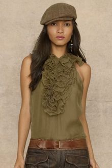 Ralph Lauren Blue Label Ruffled Chiffon Rosetta Top - Lyst