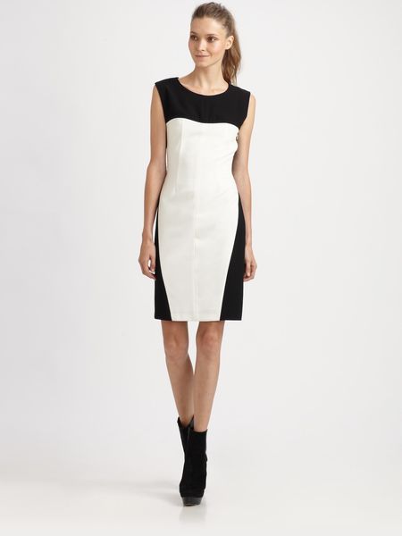 Bcbgmaxazria Colorblock Shift Dress in White - Lyst