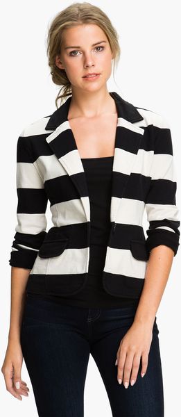 Caslon® Stripe Knit Blazer in Black (black/ ivory stripe) - Lyst