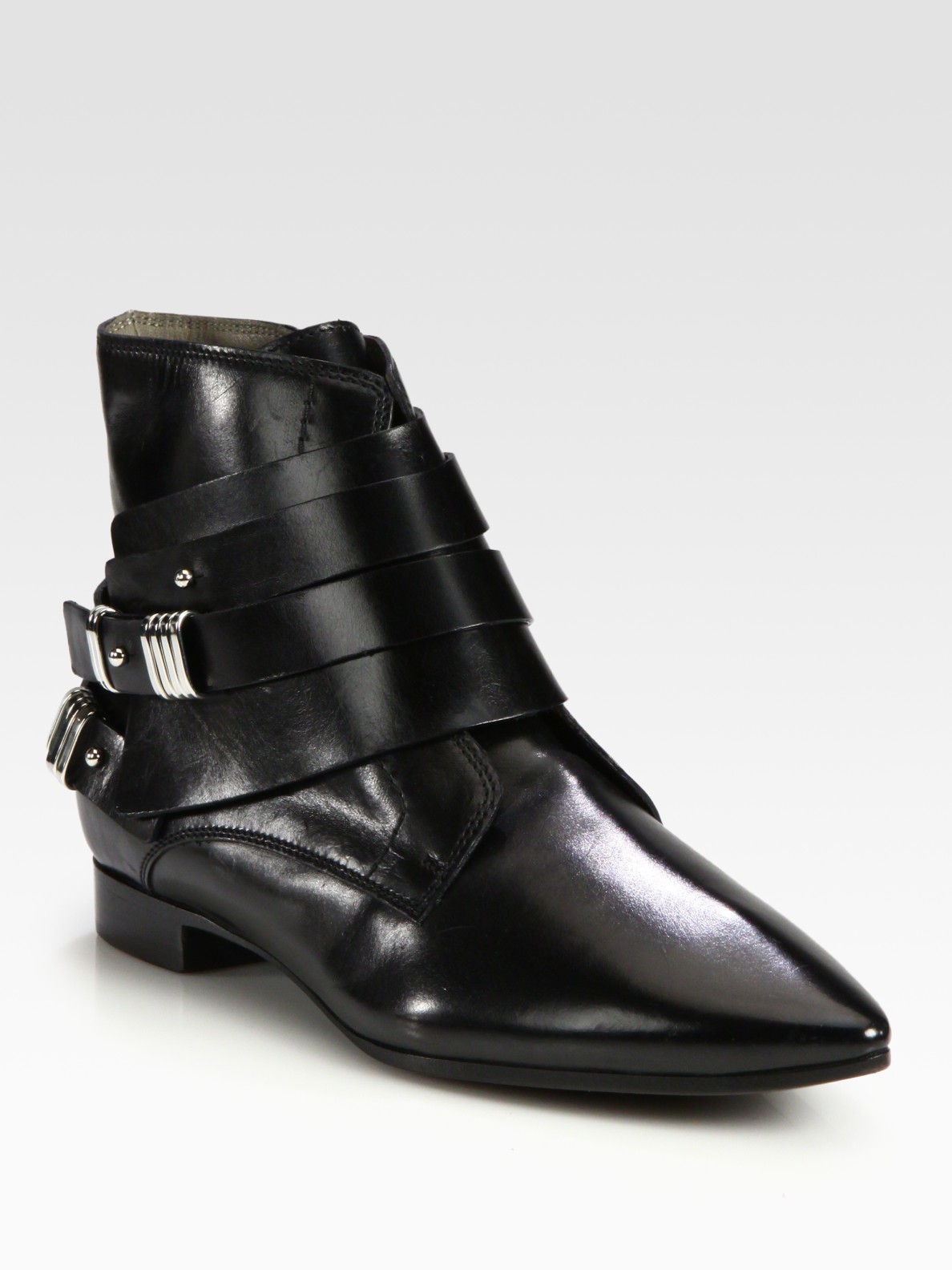 leather buckle ankle boots