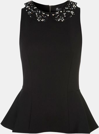Topshop Embellished Collar Peplum Top - Lyst