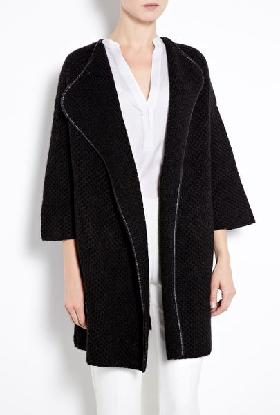 Vince Honeycomb Wool Leather Trim Car Coat in Black - Lyst