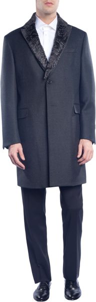 Fendi Removable Fur Collar Overcoat in Gray for Men (charcoal) - Lyst