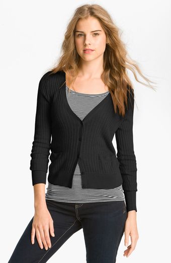 Halogen Ribbed V-Neck Cardigan - Lyst
