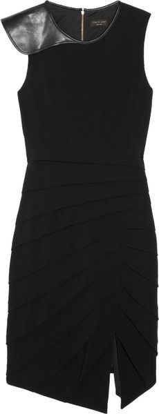 Rag & Bone Origami Leather Detailed Crepe Dress in Black - Lyst