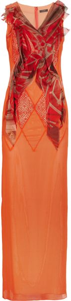Vera Wang Organza and Mesh Paneled Silk Chiffon Gown - Lyst
