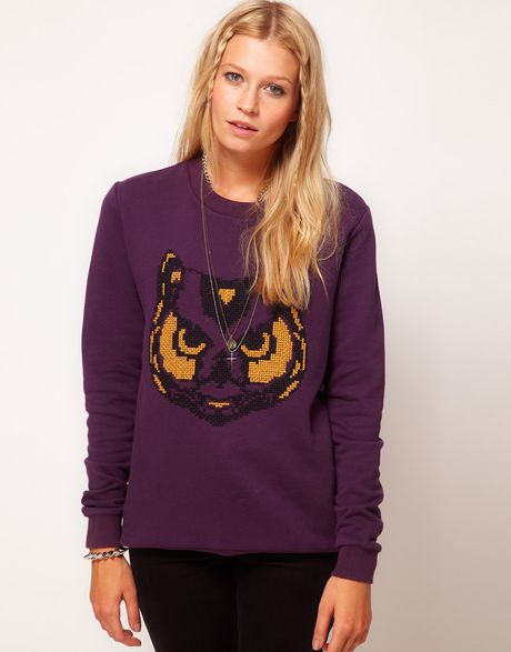 Asos Collection Sweatshirt with Embroidered Owl in  (purple) - Lyst