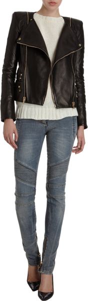 Balmain Structured Shoulder Moto Jacket - Lyst