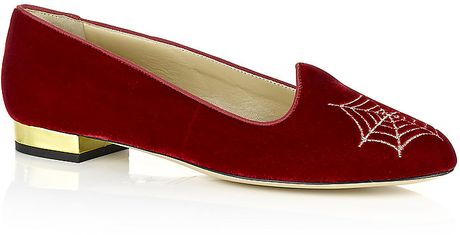 Charlotte Olympia Charlottes Web Velvet Slipper in Red (ruby) - Lyst
