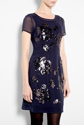 DKNY Majestic Blue Dress with Dolores Floral Sequin Embroidery By - Lyst