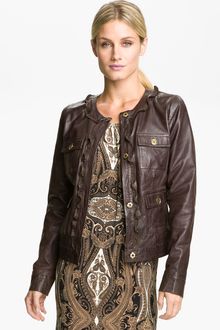 Michael by Michael Kors Zip Trim Leather Jacket - Lyst