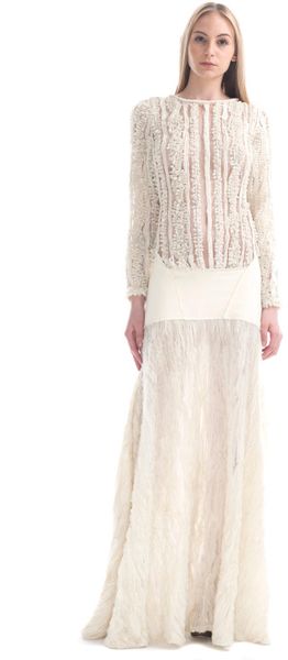 Paula Raia Summer Off White Textured Illusion Gown - Lyst