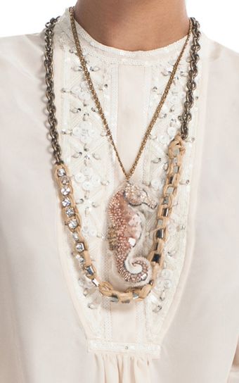 Tory Burch Accessories  Raffia Crystal Woven Long Necklace - Lyst