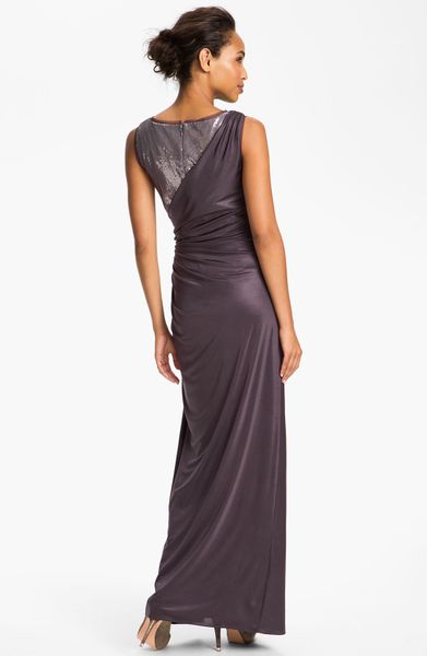 adrianna papell ruched gown