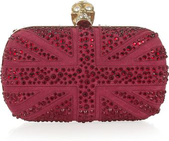 Alexander McQueen Britannia Skull Diamanté Studded Suede Clutch - Lyst