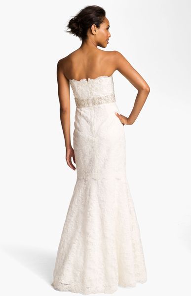eliza j embroidered lace trumpet gown
