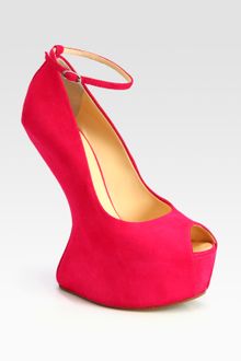 Giuseppe Zanotti Suede Ankle Strap Curvedwedge Pumps - Lyst
