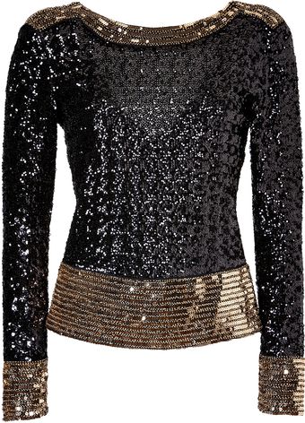 By Malene Birger Blackgold Allover Sequined Vback Top - Lyst