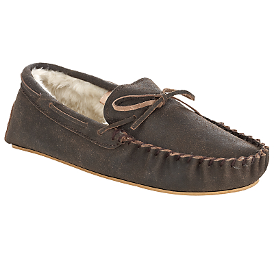 John Lewis John Lewis Distressed Leather Moccasin Slippers Brown in Brown for Men | Lyst