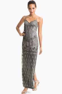 Sue Wong Embellished Spaghetti Strap Mesh Gown - Lyst