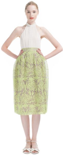 Honor Ss Green Neon Orchid Print Micro Sparkle Trim Skirt - Lyst
