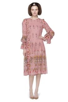 Oscar de la Renta Silk Border Bijoux Print Pleated Dress - Lyst