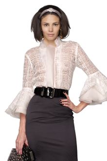 Oscar de la Renta Silk Organza Blouse with Flounce - Lyst
