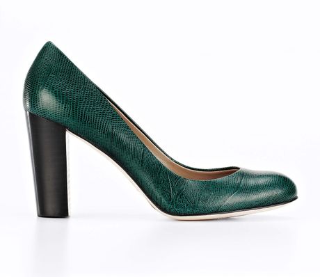 ... Embossed Leather Perfect Block Heels in Green (dark jade) | Lyst