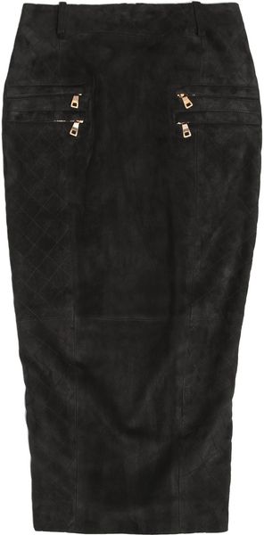 Balmain Suede Midi Skirt - Lyst
