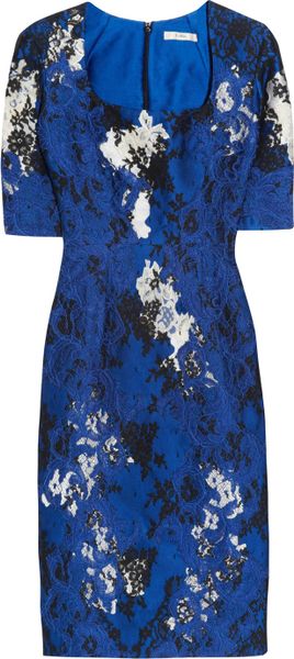 Erdem Sophia Embroidered Satin Twill and Lace Dress in Blue - Lyst