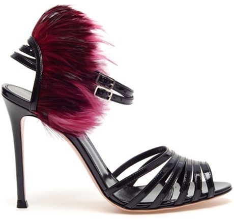 Gianvito Rossi Vernice Feather Timed Patent Leather Sandals in Black - Lyst
