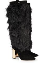 Nicholas Kirkwood Rabbit Lined Feather and Suede Boots