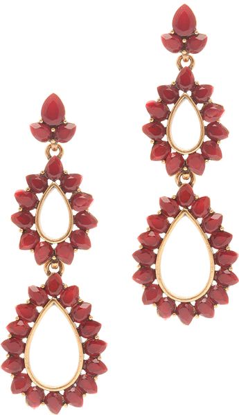 Oscar De La Renta Double Teardrop Pear Stone Earrings in Red (pear) - Lyst