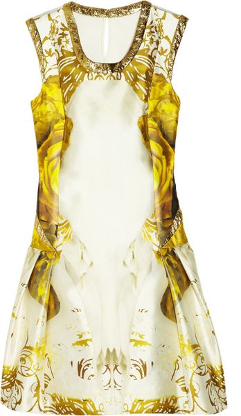 Prabal Gurung Printed Silk and Cotton Blend Sateen Dress in White - Lyst