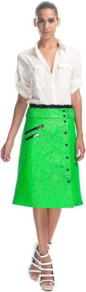 Rag & Bone Dakar Skirt in Cracked Leather in Green - Lyst
