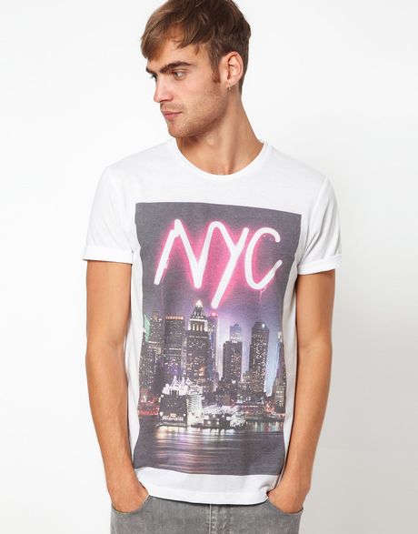 River Island Tshirt with Nyc Neon Logo in White for Men - Lyst