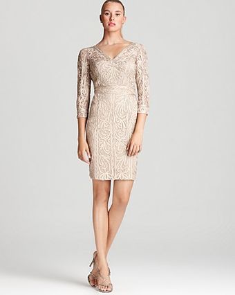 Sue Wong Lace Dress Three Quarter Sleeve V Neck - Lyst