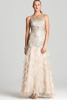 Sue Wong Beaded Gown Illusion Neck Fringe Bottom - Lyst