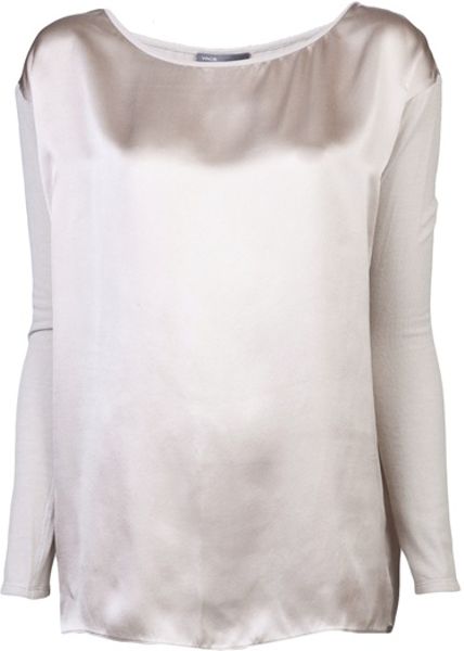 Vince Knit Sleeve Tshirt in Beige - Lyst