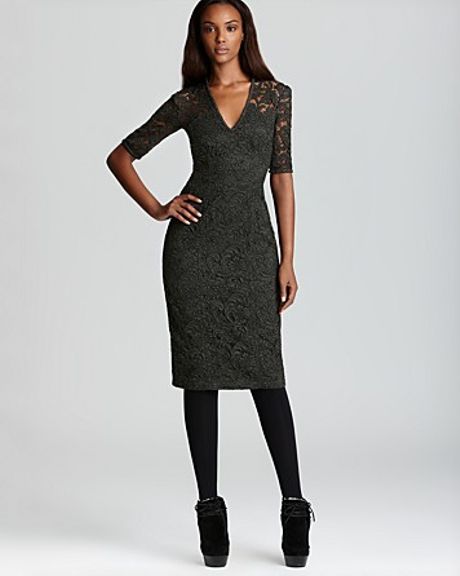 Burberry London Lace Dress Zora Elbow Sleeve in Gray (dark khaki) | Lyst