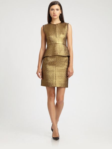 Diane Von Furstenberg Delian Metallic Peplum Dress in Gold - Lyst