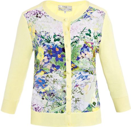 Erdem Yanne Printed Front Cardigan in Yellow (lemon) - Lyst